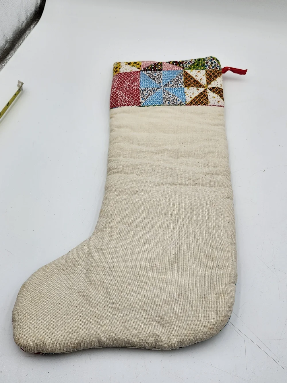 Handmade Patchwork Gingerbread CHRISTMAS Holiday Stocking - Cream & Multicolor